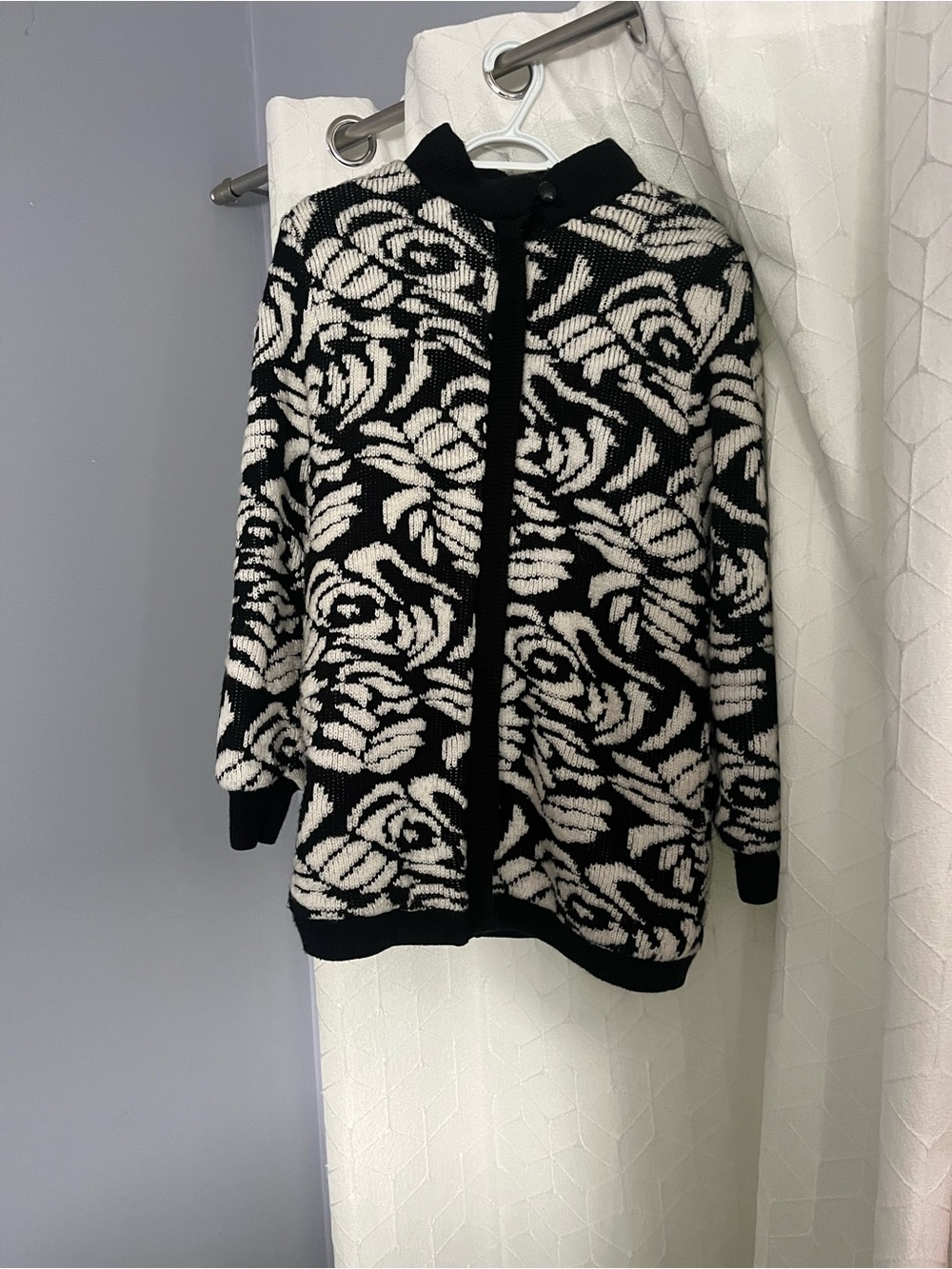 Vintage Black and White Floral Knit Coat